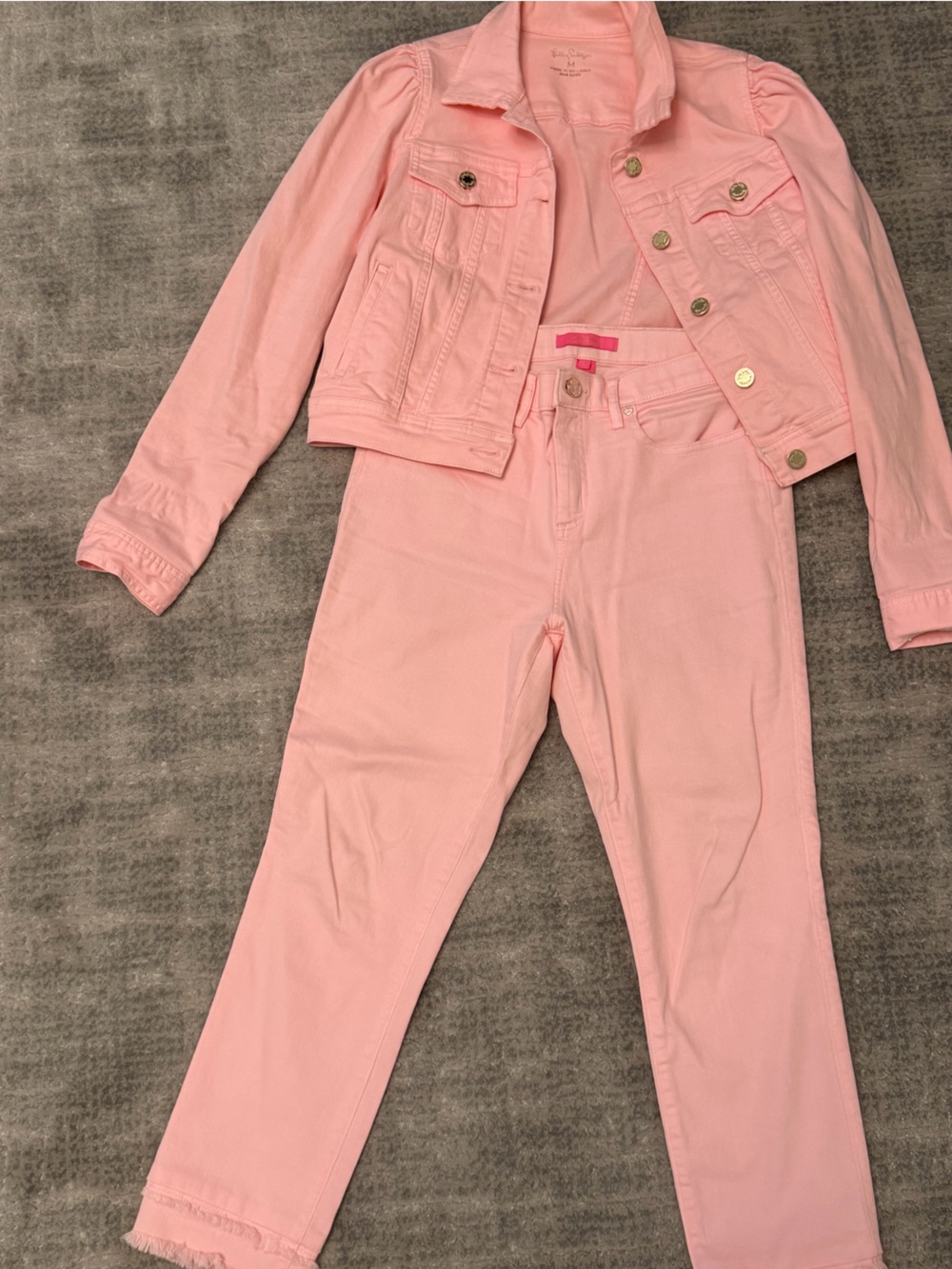 Lilly Pulitzer Pink Denim Jacket Set with matching jeans